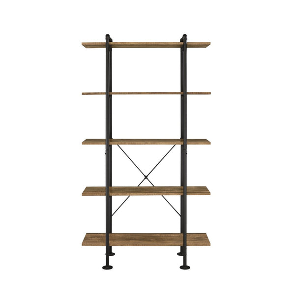 HomeRoots 73" Industrial Brown and Black Metal Etagere Bookcase - Five Tier Rustic Storage for Any Space 486323
