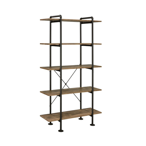 HomeRoots 73" Industrial Brown and Black Metal Etagere Bookcase - Five Tier Rustic Storage for Any Space 486323