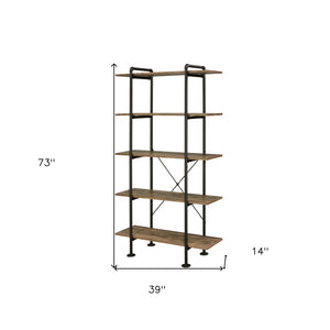 HomeRoots 73" Industrial Brown and Black Metal Etagere Bookcase - Five Tier Rustic Storage for Any Space 486323