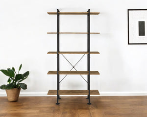 HomeRoots 73" Industrial Brown and Black Metal Etagere Bookcase - Five Tier Rustic Storage for Any Space 486323