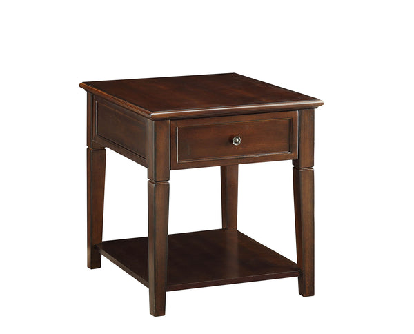 Homeroots 24" Walnut Manufactured Wood Rectangular End Table With Drawer And Shelf   486346