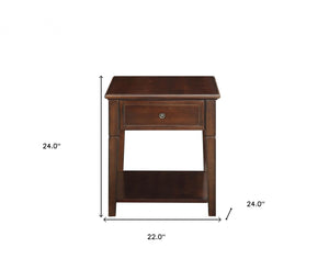 Homeroots 24" Walnut Manufactured Wood Rectangular End Table With Drawer And Shelf   486346