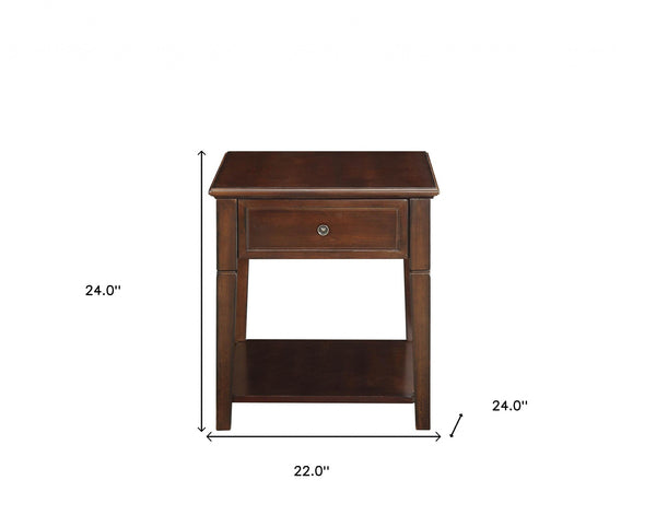 Homeroots 24" Walnut Manufactured Wood Rectangular End Table With Drawer And Shelf   486346