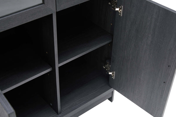 English Elm Jodie Elegant 31" Bookcase Cabinet with 6 Adjustable Shelves, Glass Display Doors & Metal Handles Charcoal grey B365P397894