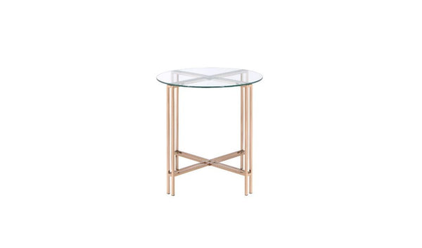 Homeroots 24" Champagne And Clear Glass And Metal Round End Table   486362