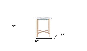Homeroots 24" Champagne And Clear Glass And Metal Round End Table   486362