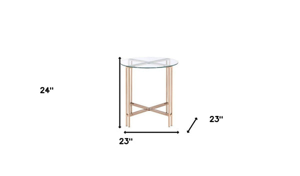 Homeroots 24" Champagne And Clear Glass And Metal Round End Table   486362