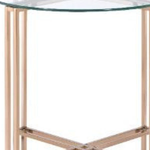 Homeroots 24" Champagne And Clear Glass And Metal Round End Table   486362