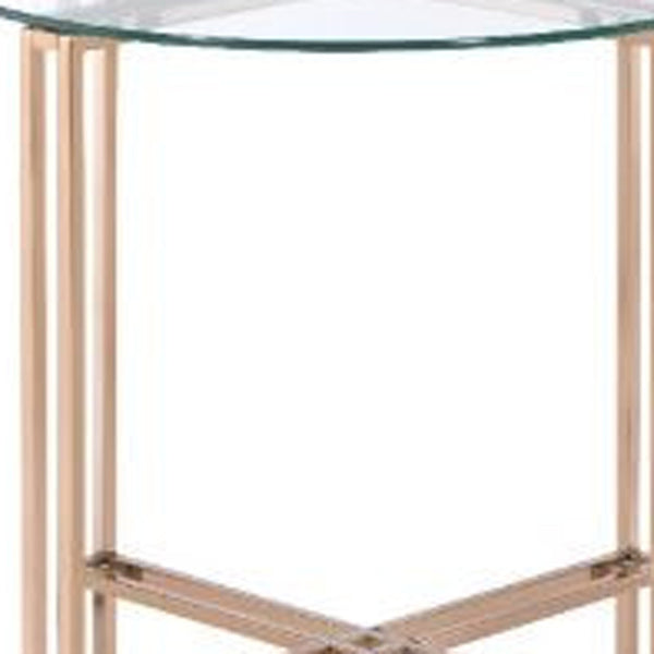 Homeroots 24" Champagne And Clear Glass And Metal Round End Table   486362