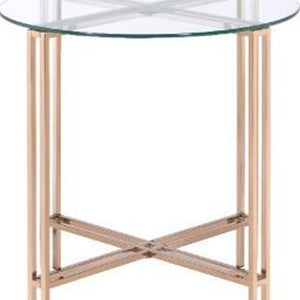 Homeroots 24" Champagne And Clear Glass And Metal Round End Table   486362