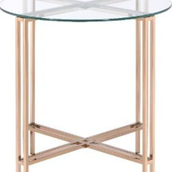 Homeroots 24" Champagne And Clear Glass And Metal Round End Table   486362