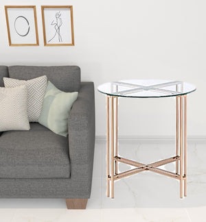 Homeroots 24" Champagne And Clear Glass And Metal Round End Table   486362