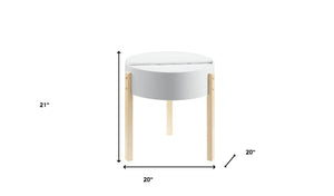 Homeroots 21" Natural Brown And White Manufactured Wood And Solid Wood Round End Table   486363