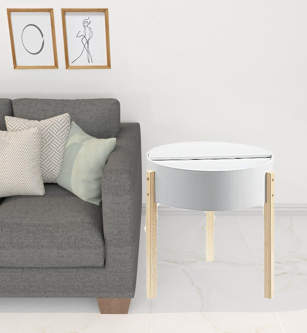 Homeroots 21" Natural Brown And White Manufactured Wood And Solid Wood Round End Table   486363