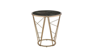 HomeRoots 24" Chic Round End Table with Champagne Metal Base & Faux Black Marble Top - Versatile & Stylish 486365