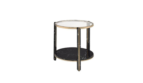 Homeroots 24" Champagne And Clear Glass And Metal Round End Table With Shelf   486366
