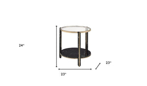 Homeroots 24" Champagne And Clear Glass And Metal Round End Table With Shelf   486366