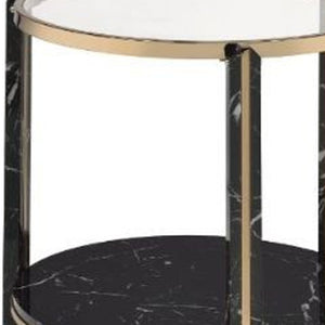 Homeroots 24" Champagne And Clear Glass And Metal Round End Table With Shelf   486366