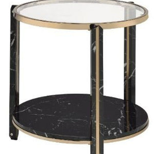 Homeroots 24" Champagne And Clear Glass And Metal Round End Table With Shelf   486366