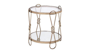 HomeRoots 23" Gold Mirrored End Table with Metal Base - Chic Round Design & Convenient Storage Shelf 486370