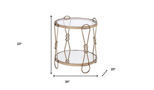 HomeRoots 23" Gold Mirrored End Table with Metal Base - Chic Round Design & Convenient Storage Shelf 486370