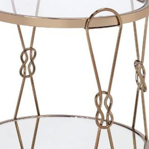 HomeRoots 23" Gold Mirrored End Table with Metal Base - Chic Round Design & Convenient Storage Shelf 486370