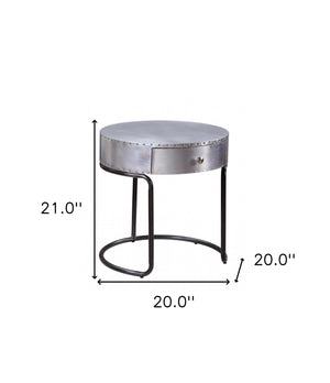 Homeroots 21" Aluminum And Manufactured Wood Round End Table With Drawer   486384
