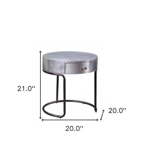 Homeroots 21" Aluminum And Manufactured Wood Round End Table With Drawer   486384