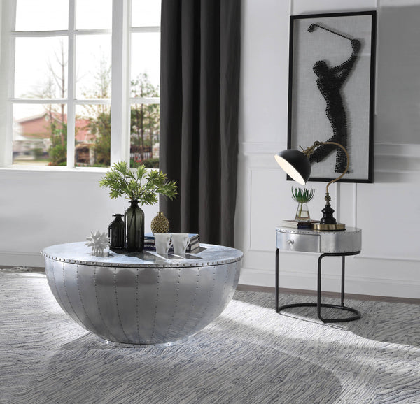 Homeroots 21" Aluminum And Manufactured Wood Round End Table With Drawer   486384