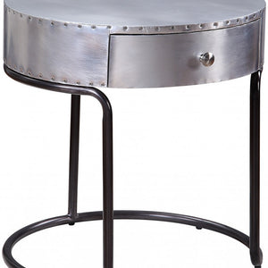 Homeroots 21" Aluminum And Manufactured Wood Round End Table With Drawer   486384