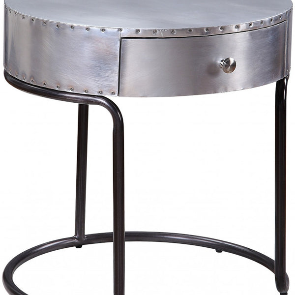 Homeroots 21" Aluminum And Manufactured Wood Round End Table With Drawer   486384