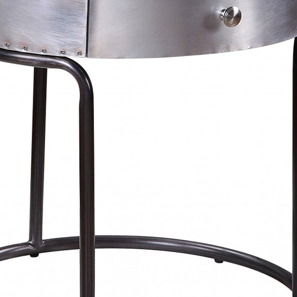 Homeroots 21" Aluminum And Manufactured Wood Round End Table With Drawer   486384
