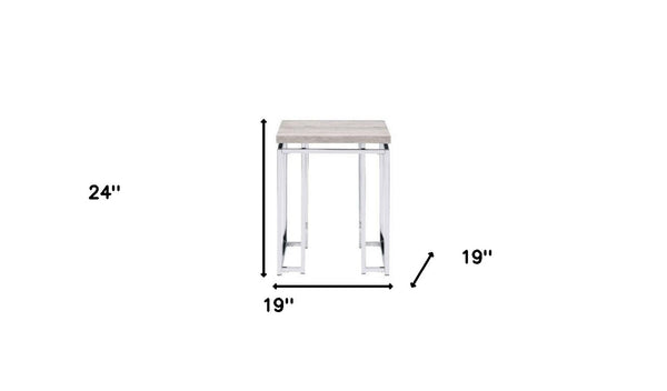 HomeRoots 24" Contemporary Chrome and Oak Square End Table – Stylish, Versatile Nightstand for Small Spaces 486390