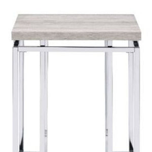 HomeRoots 24" Contemporary Chrome and Oak Square End Table – Stylish, Versatile Nightstand for Small Spaces 486390