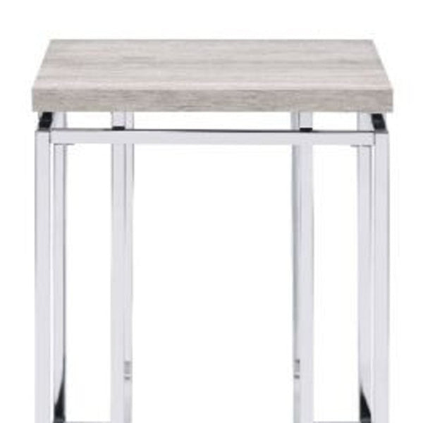 HomeRoots 24" Contemporary Chrome and Oak Square End Table – Stylish, Versatile Nightstand for Small Spaces 486390