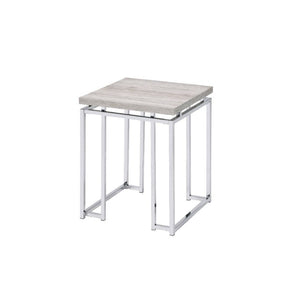 HomeRoots 24" Contemporary Chrome and Oak Square End Table – Stylish, Versatile Nightstand for Small Spaces 486390