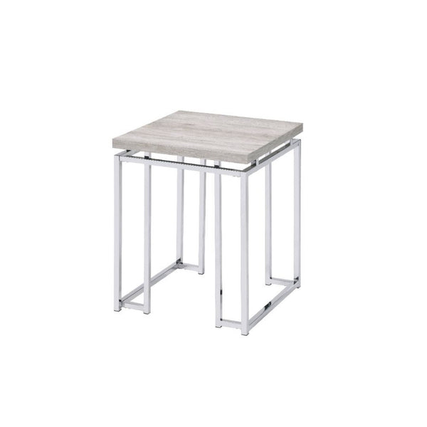 HomeRoots 24" Contemporary Chrome and Oak Square End Table – Stylish, Versatile Nightstand for Small Spaces 486390