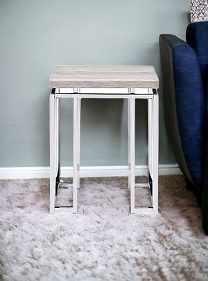 HomeRoots 24" Contemporary Chrome and Oak Square End Table – Stylish, Versatile Nightstand for Small Spaces 486390