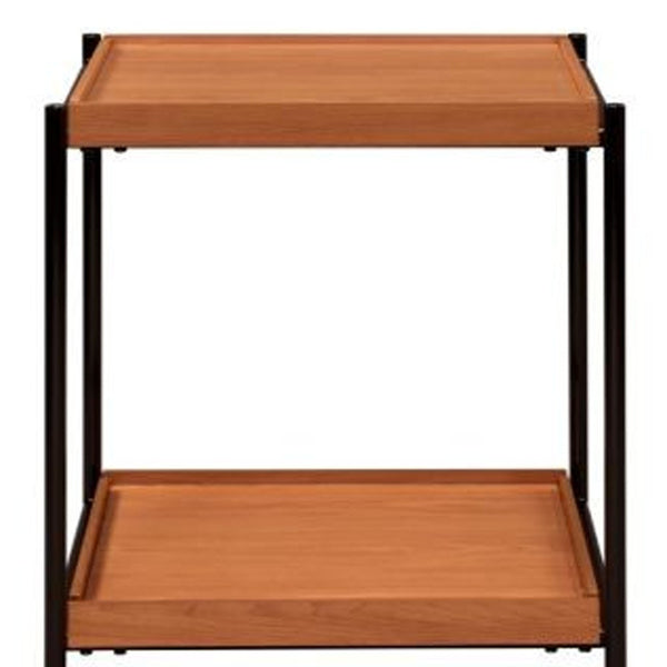 Homeroots 24" Black And Honey Oak Wood And Metal Square End Table With Shelf   486391