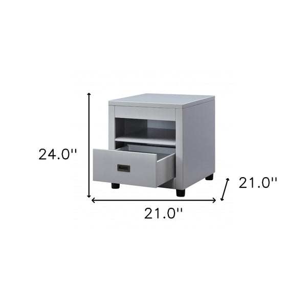 HomeRoots 24" Dove Gray Square End Table – Modern Farmhouse Style with Drawer & Shelf for Versatile Storage 486397