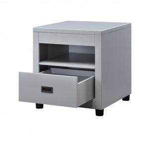 HomeRoots 24" Dove Gray Square End Table – Modern Farmhouse Style with Drawer & Shelf for Versatile Storage 486397