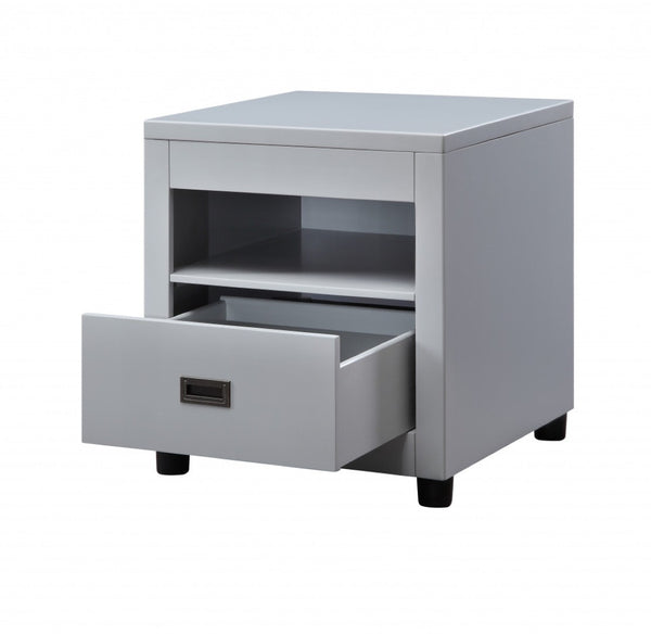 HomeRoots 24" Dove Gray Square End Table – Modern Farmhouse Style with Drawer & Shelf for Versatile Storage 486397