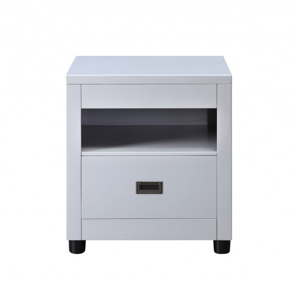 HomeRoots 24" Dove Gray Square End Table – Modern Farmhouse Style with Drawer & Shelf for Versatile Storage 486397