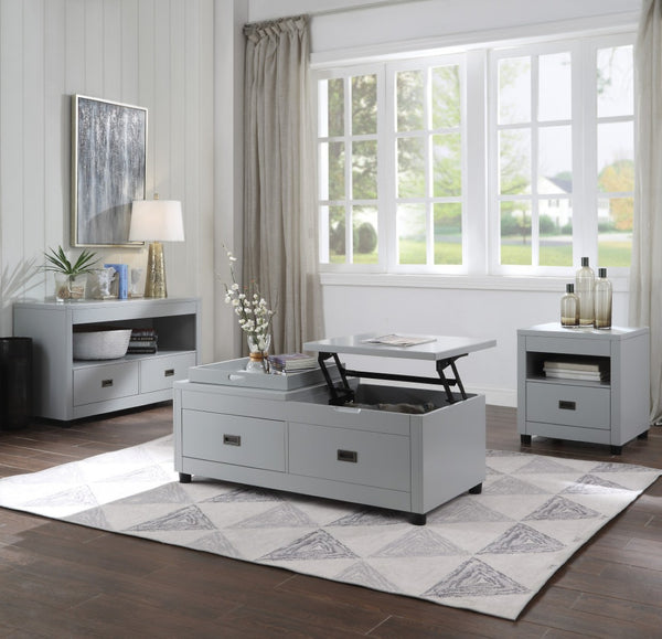 HomeRoots 24" Dove Gray Square End Table – Modern Farmhouse Style with Drawer & Shelf for Versatile Storage 486397