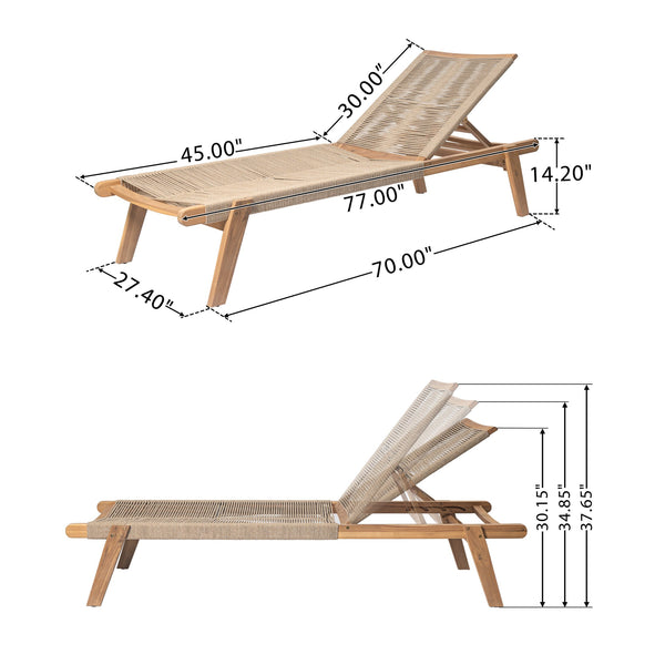English Elm Christopher Knight Home® - Catania Teak+Beige Outdoor Rope Chaise Lounge Set of 2 – Acacia Wood Frames, 4-Position Adjustable, Weather-Resistant Comfort N775P203284G