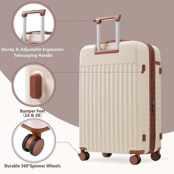 English Elm Front Access Hardside 3 Piece Travel Set with Usb Port Spinner Wheels and Tsa Lock Brown+White N732P326130K