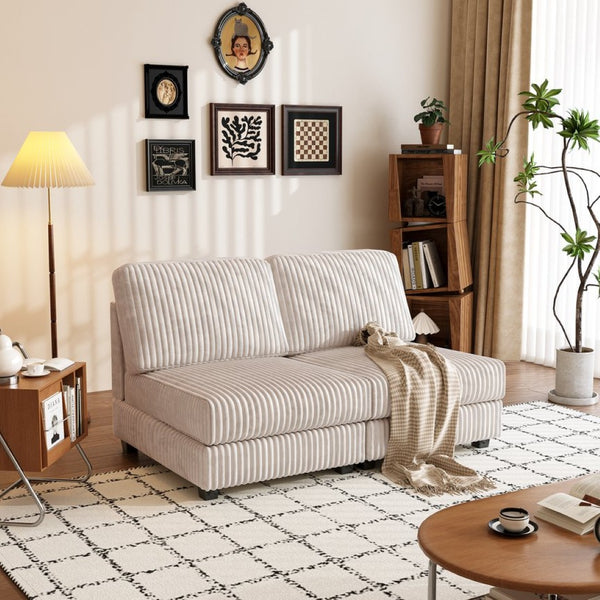 English Elm Double-seater Corduroy Sofa with Coil Spring Support for Casual Living Rooms Beige W1793P248662