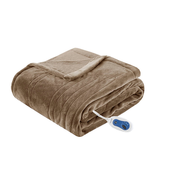 JLA Home Beautyrest - Throw Oversized Heated Throw with Secure Comfort Tech, Ultra-Soft Microlight Plush, Low EMF & 5-Year Warranty Mink BR54-0530
