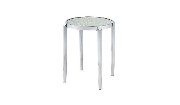 Homeroots 25" Silver Mirrored And Metal Round End Table   486411
