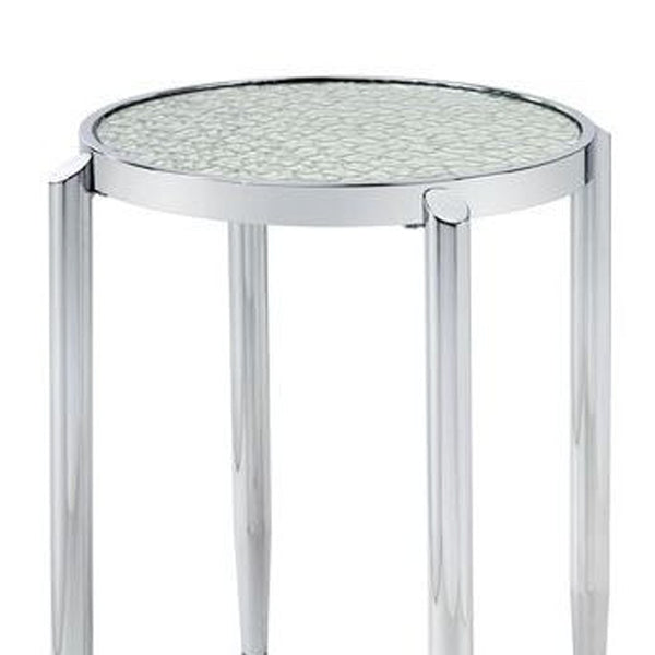 Homeroots 25" Silver Mirrored And Metal Round End Table   486411